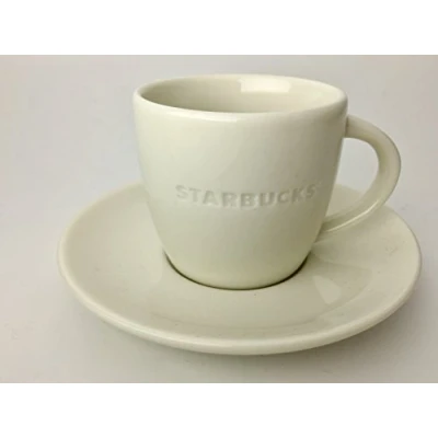 Image of STARBUCKS Espresso Cup and Saucer Set White Engraving Benture