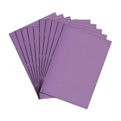 Image of Rhino A4 Exercise Books, 60 Page / 8mm Lined with Margin Paper Notebook, 50 Pack, Office &amp; School Stationery Supplies, Purple
