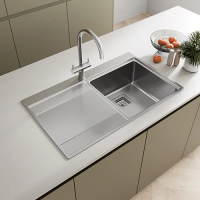 Image of SÄUBER 860 x 520mm Stainless Steel Kitchen Sink Single Bowl Sinks for Kitchens 1.0 Bowls, Left Hand Drainer, Inset Drop in Installation, Free Strainer Waste
