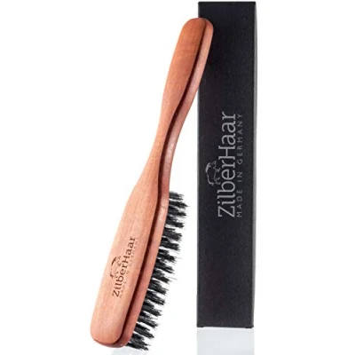 Image of ZilberHaar Long Hair &amp; Beard Brush Made From Stiff First Cut Boar Bristles and Pearwood Perfect Care for Men Works with all Balms Oils 8.6 Inches