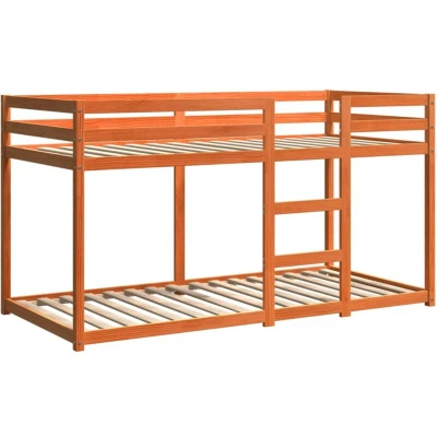 Image of vidaXL Solid Wood Bunk Bed Compact Twin Loft, Space Saver Sleep Solution, Rustic Wax Brown Pine with Plywood Slats for Bedrooms
