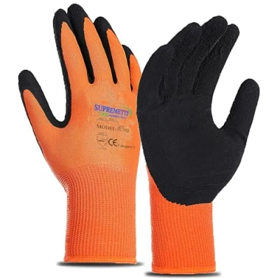 Image of SUPREMETTF SUPREMELY TOUGH 24 Pairs Latex Foam Coated Work Gloves Orange Black Builders Construction Gardening Grip (XL 10)