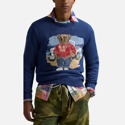 Image of POLO Ralph Lauren BEAR Cotton Sweater Jumper, Men&#039;s, Size: XL, Light navy