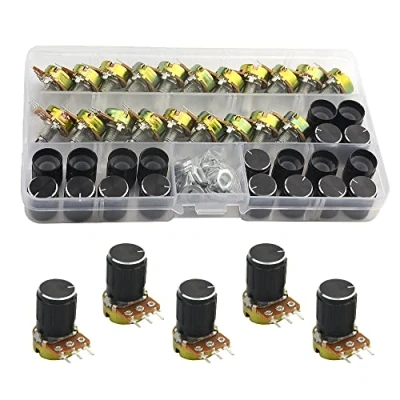 Image of WMYCONGCONG 20 PCS B10K 10K Ohm Knurled Shaft Linear Rotary Taper Potentiometer with Black Knob(WH148) Kit
