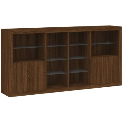 Image of vidaXL Sideboard with LED Lights Brown Oak 202x37x100 cm