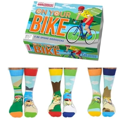 Image of United Oddsocks On Your Bike Box of 6 Odd Socks for Men,UK 11 EUR 39 46 US 7 12. Fun and Quirky Birthday,Christmas,Father&#039;s Day Gift Men
