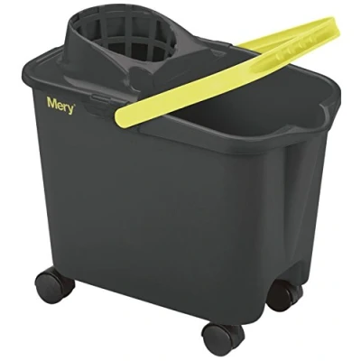 Image of Mery Mop Bucket with Swivel Wheels Wide Drainer Maximum Resistance Grey Capacity 14 Litres