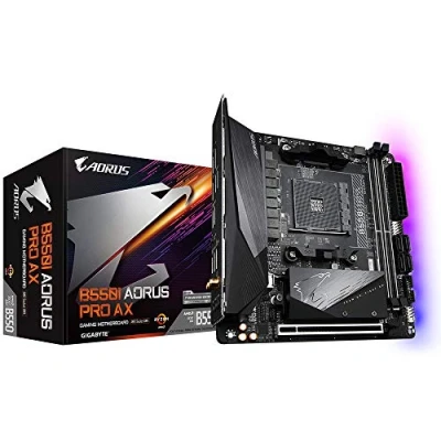 Image of Gigabyte B550I AORUS PRO AX Motherboard Supports AMD Ryzen 5000 Series AM4 CPUs, 8 Phases Digital VRM, up to 5300MHz DDR4 (OC), 2xPCIe 3.0 M.2, WiFi 6E, 2.5GbE LAN, USB 3.2 Gen2