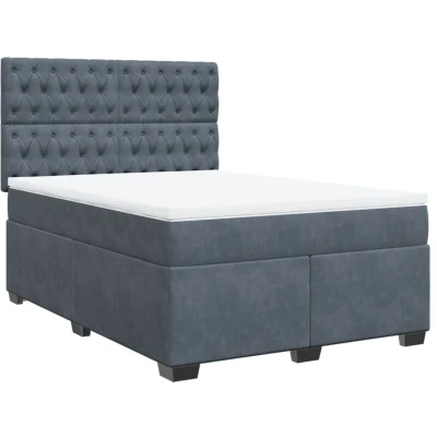 Image of vidaXL Box Spring Bed with Mattress Dark Grey 140x190 cm Velvet