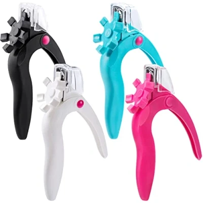 Image of ANCIRS 4 Pack Acrylic Nail Clipper, Stainless Steel Adjustable Trimmer, Artificial Fake Tip Cutter for False Art Manicure Project (Black &amp; White Rose Red Blue)