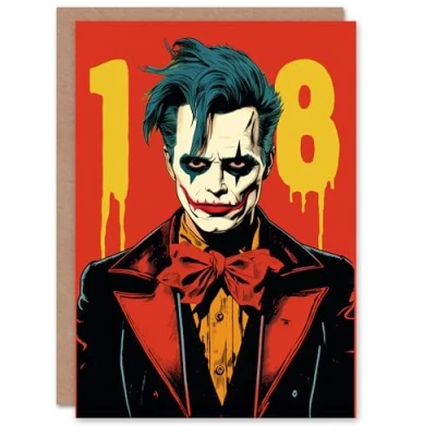 Image of Artery8 18th Birthday Greeting Card Comic Supervillain Clown Age 18 Year Old For Him