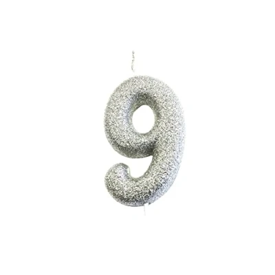 Image of Anniversary House Metallic Silver Glitter Candle, Number 9, 9th Birthday Cake Topper, 7 Centimeters, AHC40/9