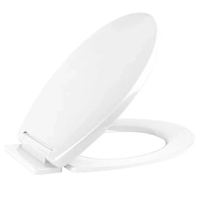 Image of Vinsani White Oval Shaped Toilet Seat, Soft Close Fix Adjustable Hinges, WC Bathroom Plastic Loo Seat Easy Clean Scratch Resistant Closing Mechanism