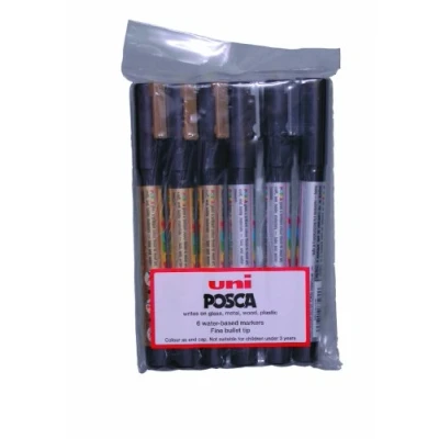 Image of uni ball Posca PC 3M Fine Bullet Tip Markers Gold and Silver , Pack of 6