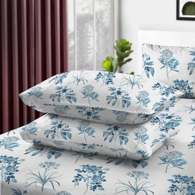 Image of RAYBedding 2 Pack Pillowcase 100% Egyptian Cotton Pillow Covers 400 Thread Count Floral Printed Blue Cases