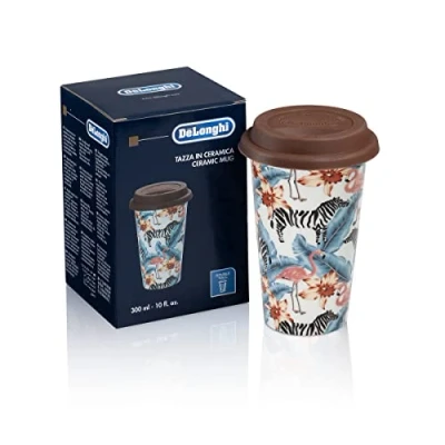 Image of De&#039;Longhi Travel Mug Double Wall Thermos for Hot and Cold Drinks, Easy to Carry, Silicone Non Slip Case, 300ml Capacity, DLSC067