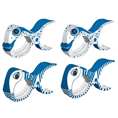 Image of tuuli Accessories Summer Clips Large Pegs for Beach Towel Laundry Clothes Quilt Camping Garden Kite Surf Sunbed Sun Lounger Buggy Accessory (2x Blue + 2x Fish)