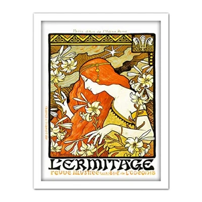 Image of Wee Blue Coo Berthon L&#039;Ermitage Paris Art Nouveau Artwork Framed Wall Print 18X24 Inch