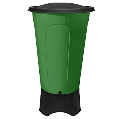 Image of Large Green Water Butt with Stand, Cover &amp; Tap Garden Waterbutt Barrel Rain Collector Bottle 210L