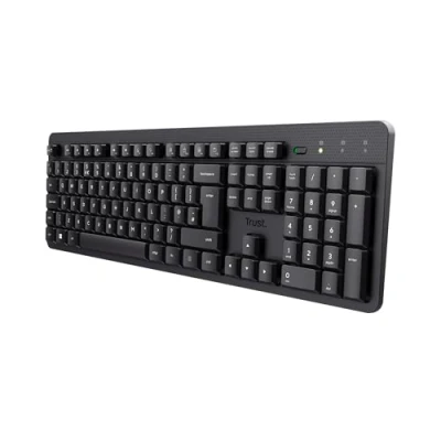 Image of Trust Ody II Silent Wireless Keyboard QWERTY UK Layout, Membrane Low Profile Keys, USB Receiver 2.4GHz, Spill Resistant, Batteries Included, Quiet Computer for PC Laptop Mac Black