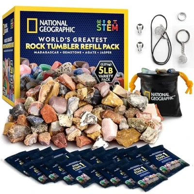 Image of NATIONAL GEOGRAPHIC Rock Tumbler Refill Kit 2.26 kg Mix of Rocks for Tumbling and Rough Gemstones Supplies include Grit Polish Refill, Unpolished