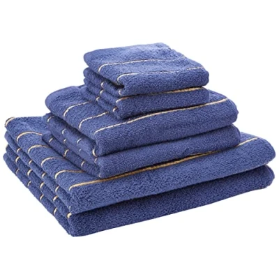 Image of Rapport Six Piece Navy/Gold Striped Towel Bale 100% Cotton, 6pcs