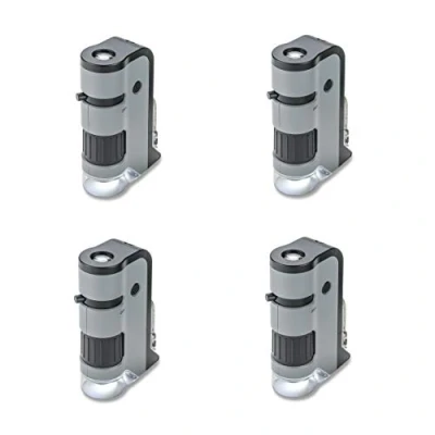 Image of Carson Unisex 100x 250x MicroFlip LED and UV Lighted Pocket Microscope with Flip Down Slide Base Smartp, Grey, Set of 4 UK