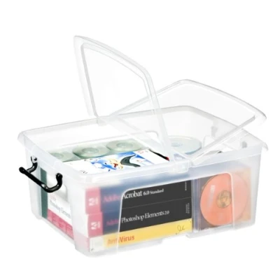 Image of Strata Smart Box Clip On Folding Lid Carry Handles 24 litre Clear Ref HW673CLR AQ03952