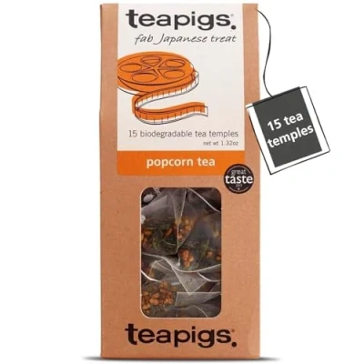 Image of Teapigs Popcorn (Genmaicha) Teabags made with Whole Leaf Green tea (1 Pack of 15 bags) Genmaicha Authentic