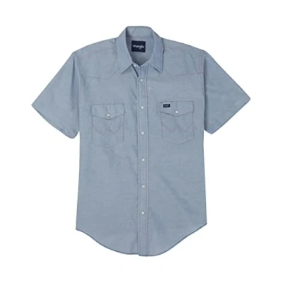 Image of Wrangler Men&#039;s western button down shirts, Chambray, M UK