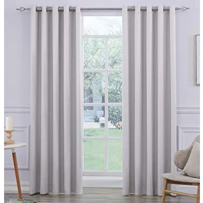 Image of COASTLINE Ultra Soft Satin Sliver Grey Eyelet Curtain Window Treatment Drapes 2 panels for Bedroom, Livingroom, Kids Nursery Room W66 x L54 inch