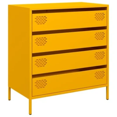 Image of vidaXL Sideboard Cabinet Cupboard Highboard Mustard Yellow Cold Rolled Steel, 68x39x73.5 cm Modern Storage Solution for Home &amp; Office