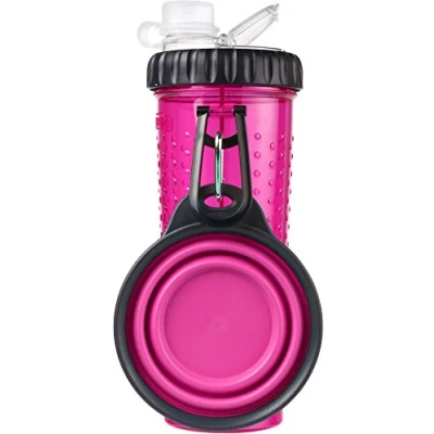 Image of Dexas Popware for Pets Snack Duo Dual Chambered Hydration Bottle and Container with Collapsible Pet Cup, Pink