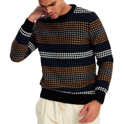 Image of Leif Nelson Men&#039;s Pullover Knit Sweater Chunky Crew Neck LN 20760 Blue Medium