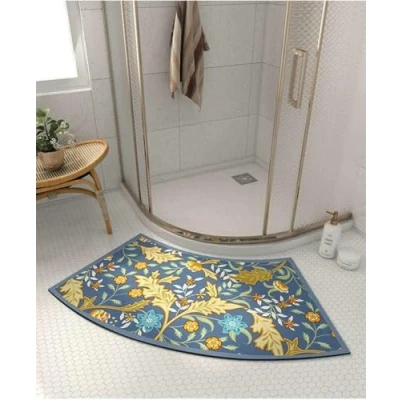 Image of LPUKOI Curved Shower Mat for Quadrant Stall,Absorbent Diatom Mud Quick Drying Non slip Bath Mat,Semi Circular Bathroom Foot Round Showers, 40x75cm Flower E 40 * 75cm