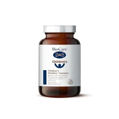 Image of BioCare Children&#039;s Mindlinx Complex 16 Billion LAB4 &amp; Lactobacillus Rhamnosus Live Bacteria, with L glutamine Great Tasting Apricot Flavour Vegan Friendly 60g Powder