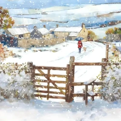 Image of GBCC Charity Christmas Cards Pack of 10 with Artistic Snowy Countryside Design Eco Friendly Xmas Multipack Envelopes