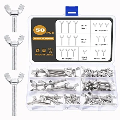 Image of Gueenky 50Pcs Butterfly Wing Screws, M6 Wingnuts Screws Bolts Stainless Steel, 7 Sizes 10 50 MM Nuts Assortment