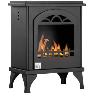 Image of HOMCOM Free Standing Ethanol Fireplace, Bioethanol Heater Stove Fire with 0.9L Tank, 3 Hours Burning Time, Black