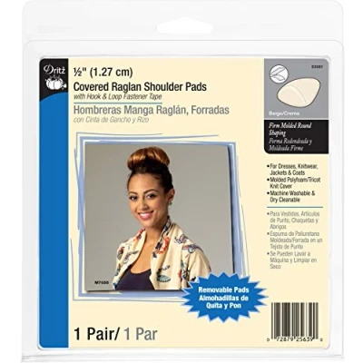Image of Dritz 1/2 inch Covered Raglan W/Hook and Loop Tape Shoulder Pads Beige, Polyfoam, Natural