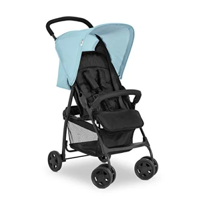 Image of hauck Sport, Blue Super Lightweight Travel Pushchair (only 5.9 kg), Compact &amp; Foldable, Fully Reclining, XL Storage Basket, from Birth up to 15 kg