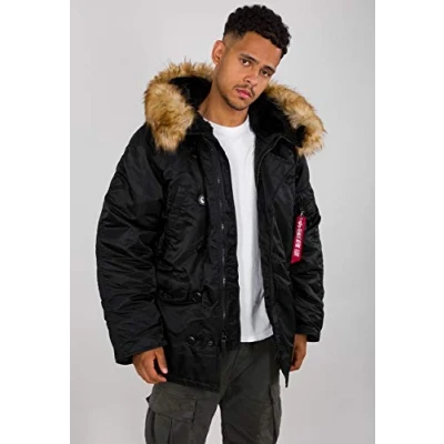 Image of Alpha Industries Men&#039;s N3B Winter Jacket Parka, Black, Large