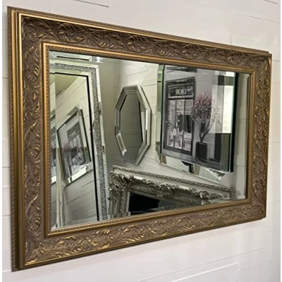 Image of Fabulous Mirrors Large Ornate Antique Gold Framed Wall Mirror 110cm x 79cm / 43&quot; 31&quot; 3ft7 2ft7 Beveled Glass Elegant Decorative VERONA