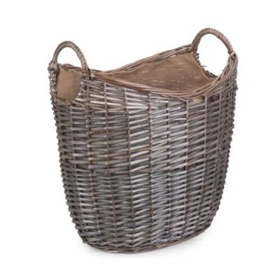 Image of Red Hamper Small Scoop Neck Antique Wash Hessian Lined Wicker Log Basket