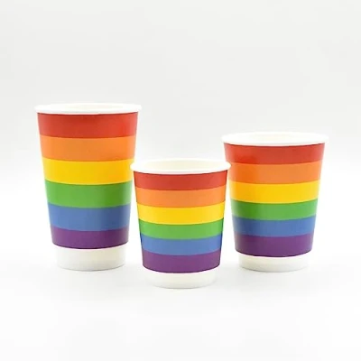 Image of Rainbow Pride 8oz, 12oz &amp; 16oz Paper Cups Insulated Disposable Takeaway for Hot Drinks Tea Coffee (200, 8oz)