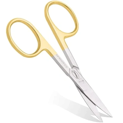 Image of Fine Lines Thick Nail Scissors Stainless Steel Curved Scissor for Women &amp; Men Gold Manicure Nails, Cuticle Hair Trimming Suitable Manicure, Pedicure, Beard Grooming