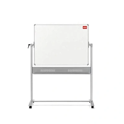 Image of Nobo Basic Melamine Mobile Dry Wipe Whiteboard with Horizontal Pivot (Flips Top to Bottom), 1200 x 900 mm, White, 1905239