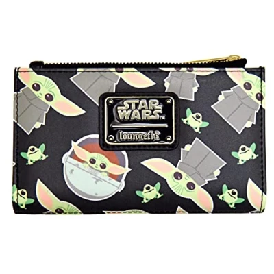 Image of Loungefly Star Wars The Mandalorian Baby Yoda All Over Print Faux Leather Wallet, Multi, One Size, Bifold Wallet