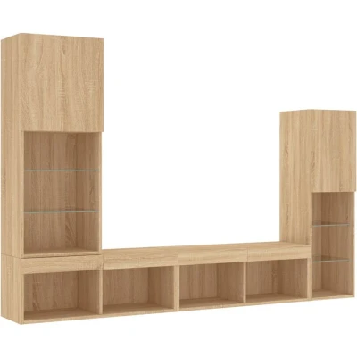 Image of vidaXL 4 Piece TV Wall Units with LED Sonoma Oak Engineered Wood