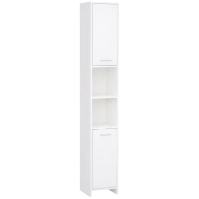 Image of HOMCOM Bathroom Floor Storage Cabinet Slim Tallboy w/Door Cupboard &amp; Shelves For Living Room, Bedroom, Hallway White